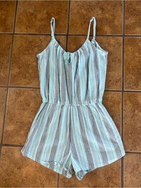 raya sun Aqua and White Striped Romper